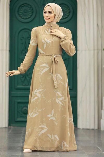 Neva Style - Rochie Hijab Biscuiți Cu Motiv Frunze 279315 bs