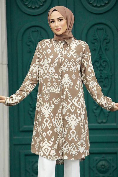 Neva Style منقوشة المنك الحجاب فسكوزي تونك 11627v