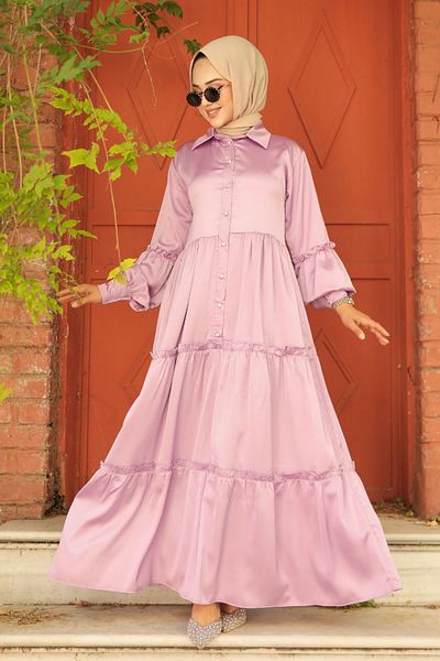 Neva Style Rochie Hijab Liliac Pliată 5884lıla