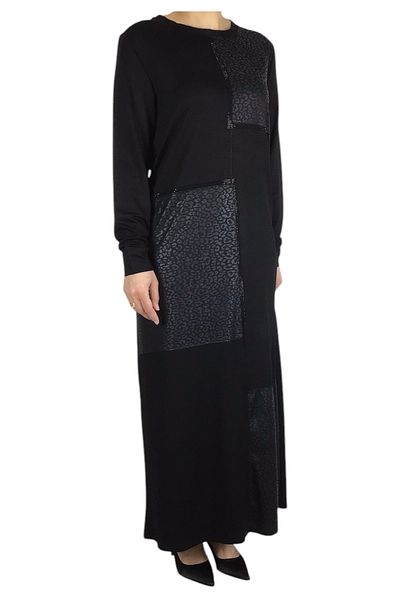 ECE GİYİM Women's Long Dress with Leather Detail on the Front