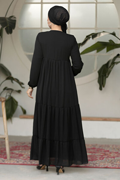 Neva Style Φόρεμα με στρώσεις μαύρο χιτζάμπ με πλισέ 22051S