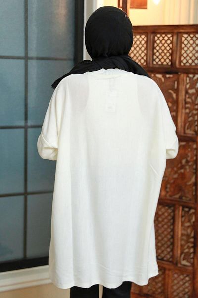 Neva Style Ecru Hijab Knitwear Poncho 3399E