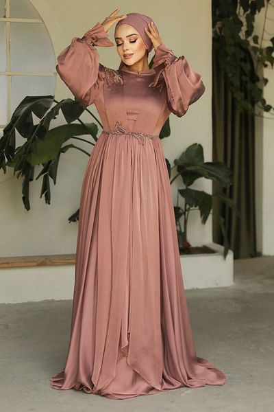 Neva Style Rochie de seară hijab cu mâneci balon 21910krmt