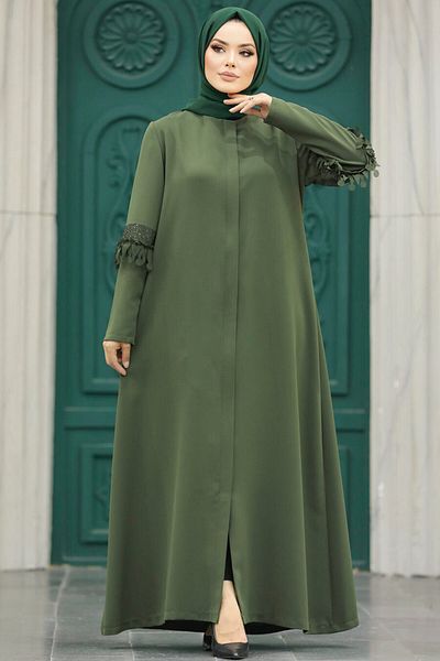 Neva Style كم مفصل كاكي حجاب Ferace 10021hk