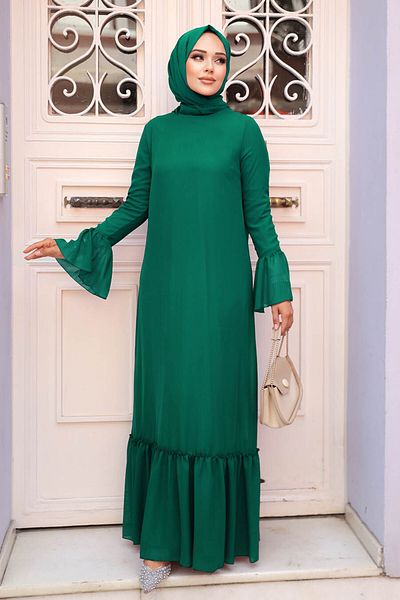 Neva Style Πράσινο Φόρεμα Hijab με Μανίκια 5729y