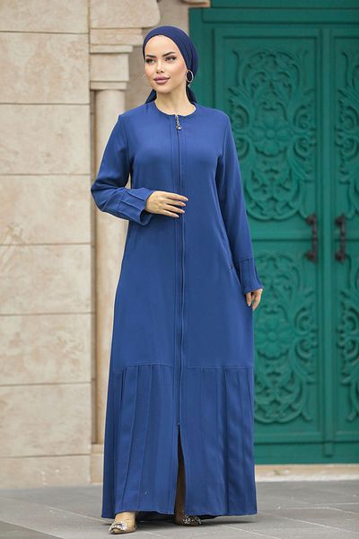 Neva Style Zippered Indigo Blue Hijab Ferace 20018ım