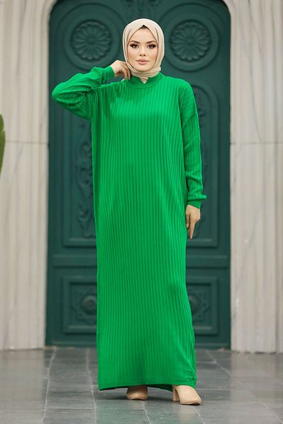 Neva Style Πράσινο Πλεκτό Φόρεμα Hijab 20161y