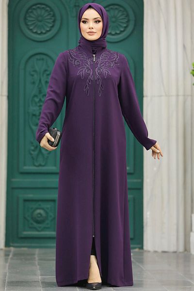 Neva Style - Hijab cu fermoar Plum Ferace 10086mu