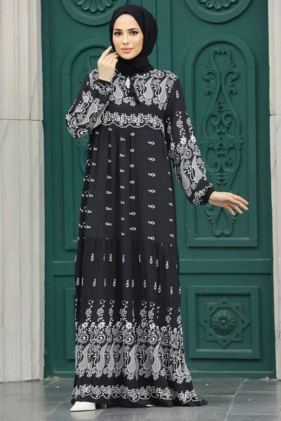 Neva Style Rochie neagră cu model Hijab 50096s