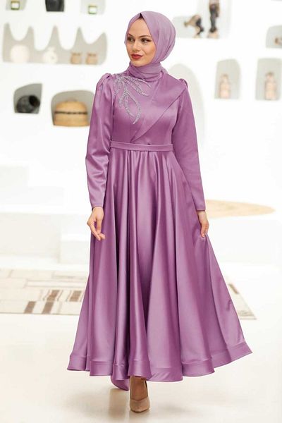 Neva Style فستان سهرة حجاب من الساتان داستي روز 22260gk