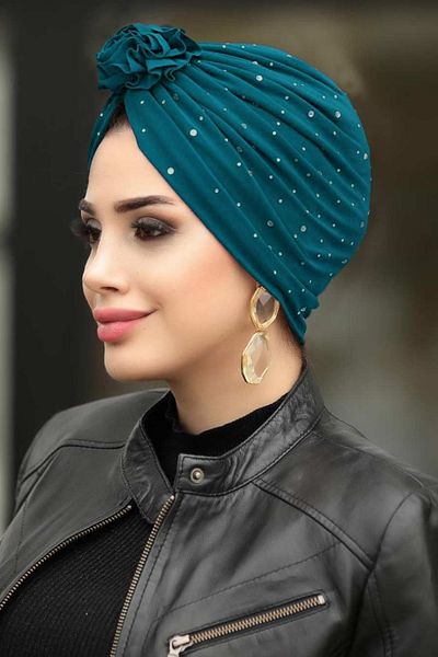 Neva Style Şal cu capotă albastru petrol de zăpadă 7527pm