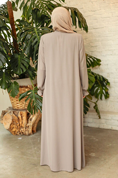 Neva Style Beige Hijab Ferace - Buttoned, Model 45275beige