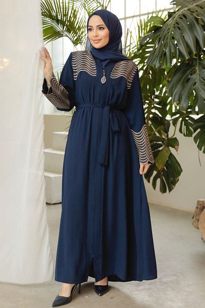 Neva Style Μπλε Navy Hijab Ferace με σχέδιο 29105L