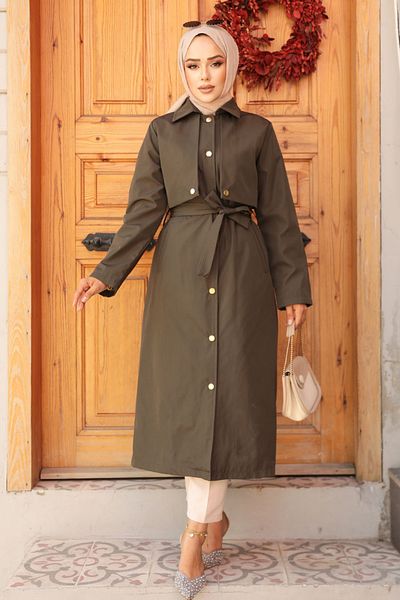 Neva Style معطف واق من المطر باللون الكاكي - بأزرار، 62131HK