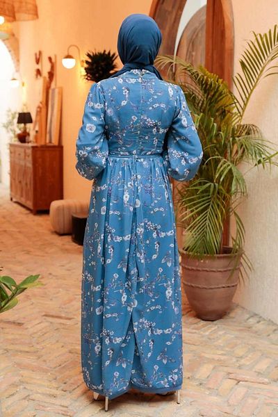 Neva Style Φόρεμα Hijab με μοτίβο λουλουδιών Indigo Blue 56832ım