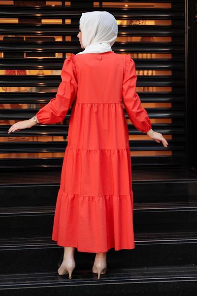Neva Style Rochie Hijab portocalie cu pliuri 7688t