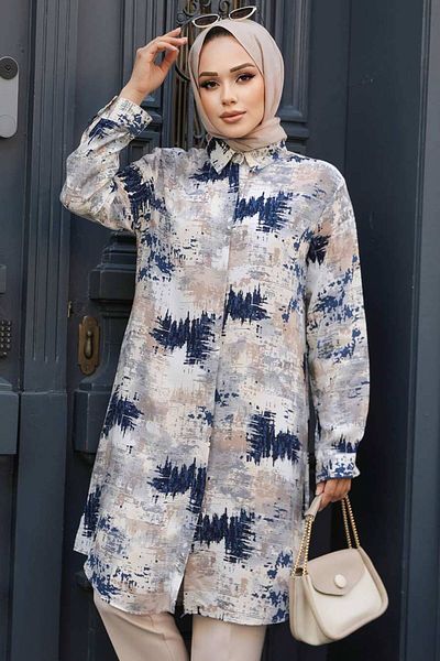 Neva Style منقوشة المنك الحجاب تونك 11677V