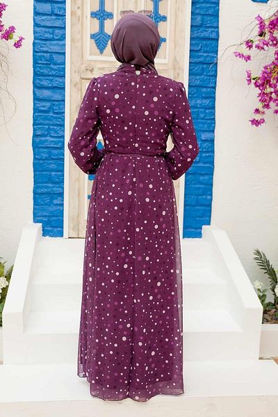Neva Style Rochie Hijab Mov cu Motiv Buline 279065violet