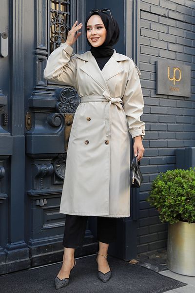 Neva Style Trenci Hijab cu nasturi bej - 647BEIG