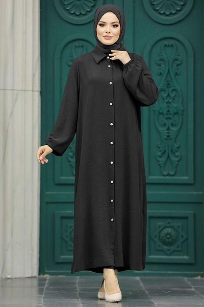 Neva Style بدلة مزدوجة حجاب سوداء بأزرار 10101s