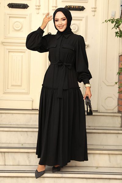 Neva Style Rochie Hijab Neagra - Curea, Model 12502S
