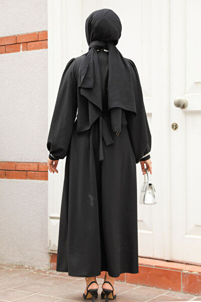 Neva Style Rochie de seară hijab neagră cu centură 30031s