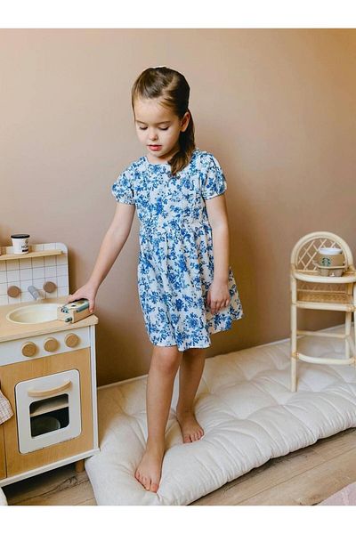 Bloom Bbk-310 Blue Flower Patterned Dress