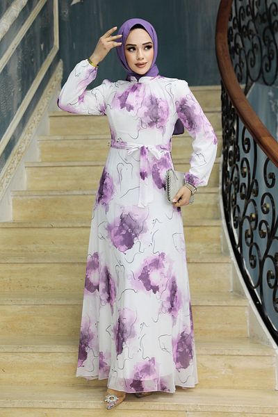 Neva Style Rochie Hijab Prune cu model 279313 mu