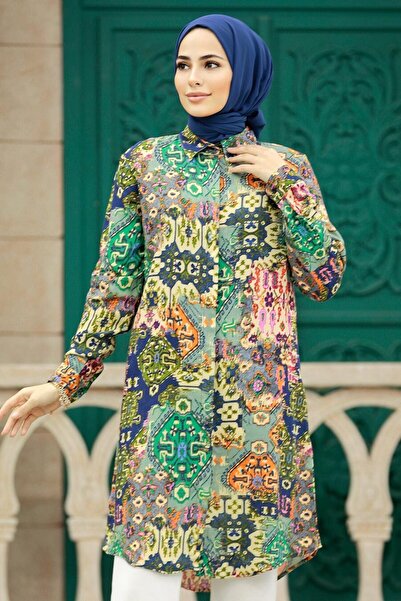 Neva Style تونيك فيسكوز مطبوع باللون الكاكي 11617HK