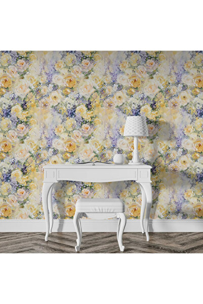 dreamwall Sarı Beyaz Gül Desenli Duvar Kumaşı -Isı ve Ses Yalıtımlı