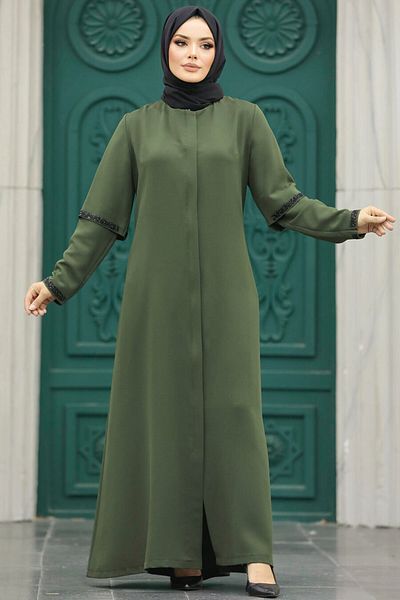 Neva Style فستان كاكي محتشم بأكمام مفصلة 10091hk