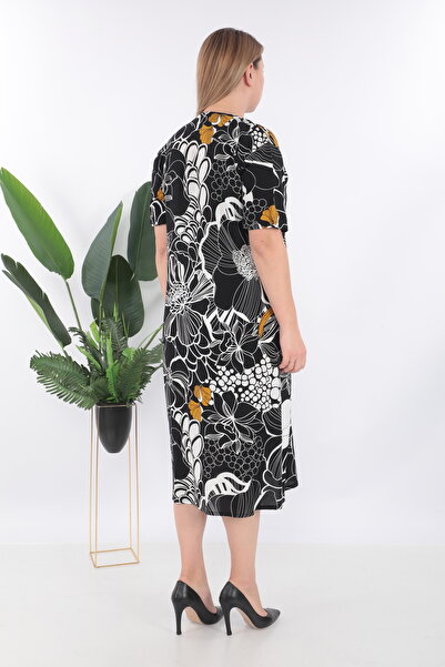 STELLETO Floral Patterned Buttoned Collar Summer Viscose Dress