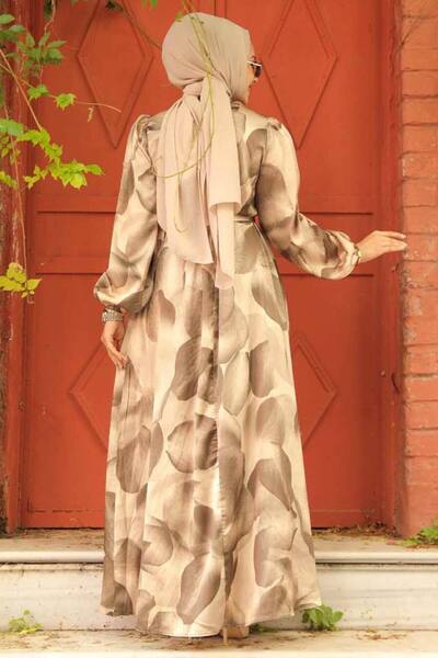 Neva Style Desenli Vizon Tesettür Elbise 23424V