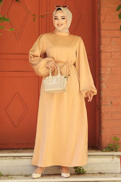 Neva Style Rochie Hijab Biscuit - Maneca Baloane, Model 30371BS