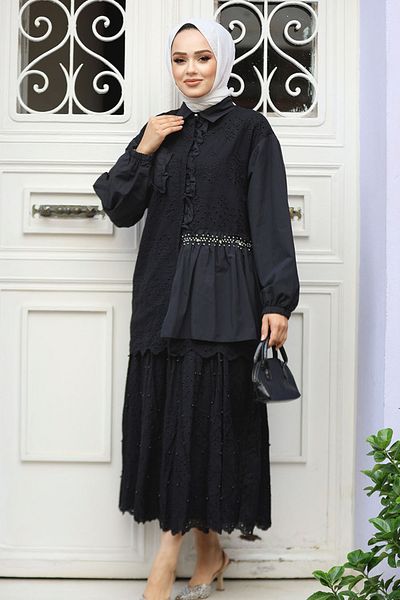 Neva Style Tunica Hijab cu dantela neagra - 14261S