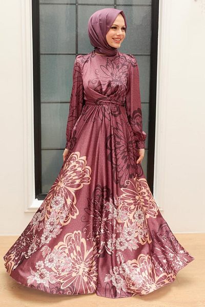 Neva Style Βραδινό φόρεμα με μοτίβο σατέν Dark Dusty Rose Hijab 3432kgk