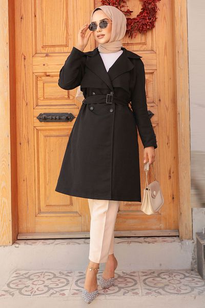 Neva Style Trenci negru Hijab - Curea, Model 61171S