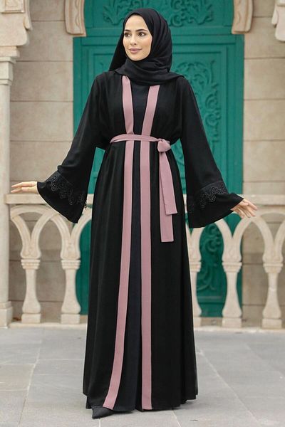 Neva Style Belted Light Rose Dried Hijab Abaya 55440Agk