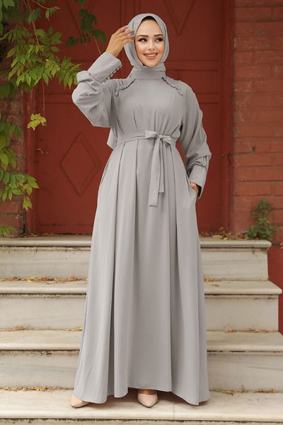 Neva Style Φόρεμα Πανκατάφισμα Ανοιχτό Γκρι Ζώνη 33014agr