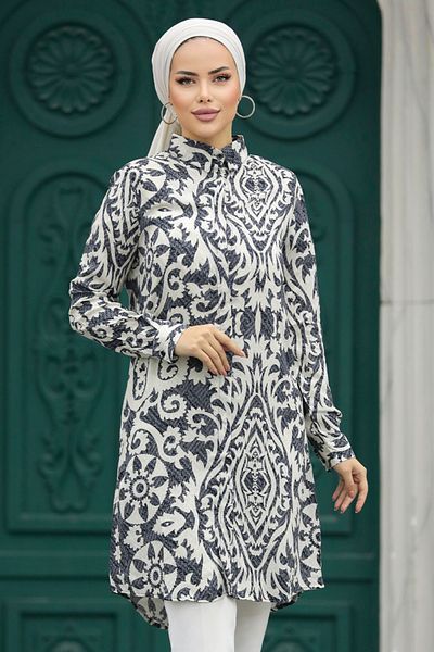 Neva Style تونيك فيسكوز محتشم أسود منقوش 11663s