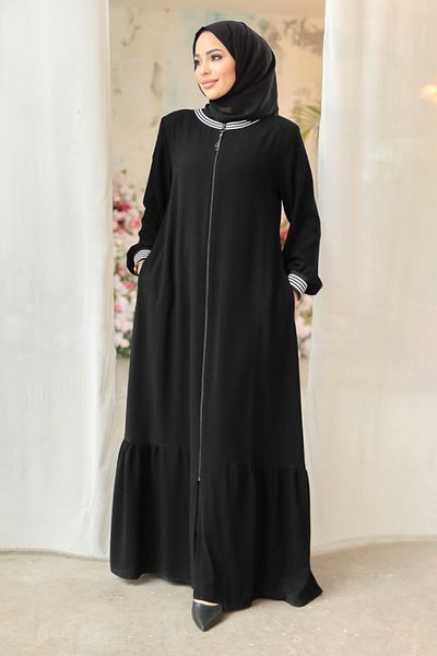 Neva Style Hijab negru cu fermoar Ferace 45276S