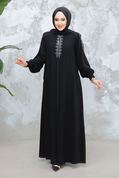 Neva Style Hijab negru cu buzunare Ferace 45274S