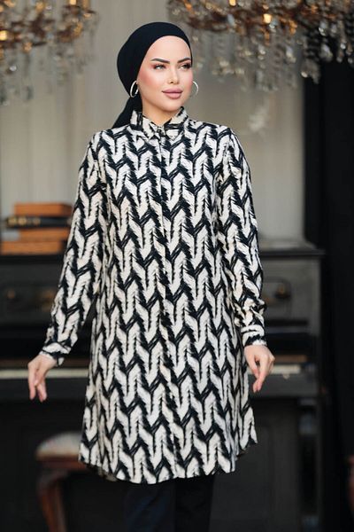 Neva Style Tunica din viscoză hijab neagră cu model 11674s