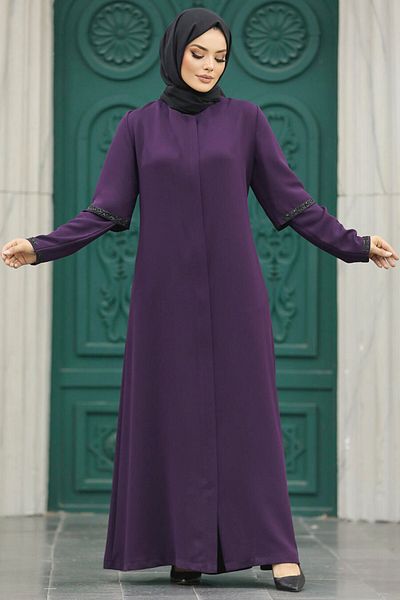 Neva Style - Hijab Prune cu mâneci detaliate 10091mu