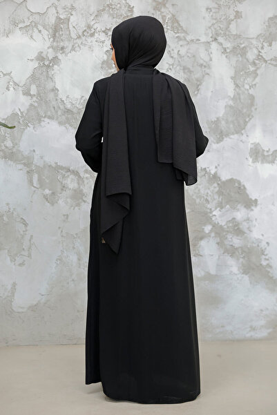 Neva Style Μαύρο Hijab με κουμπιά Ferace 45275S