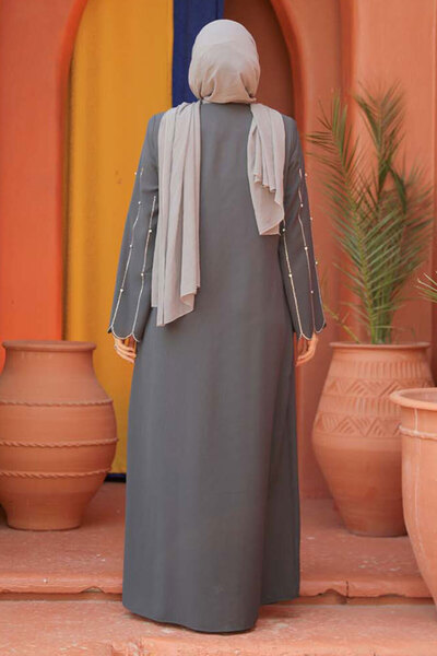 Neva Style Smoked Hijab Abaya - Embroidered Sleeves, Model 2634FU