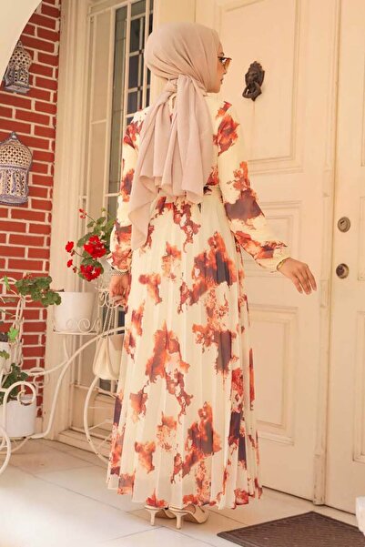 Neva Style Rochie Hijab cu model de culoare cărămidă - 34461KRMT