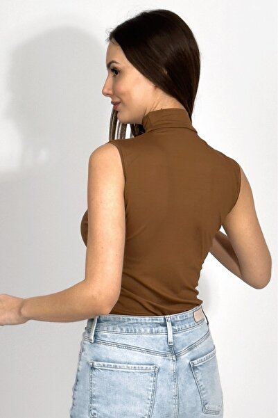 Betimoda Дамски боди с нулев ръкав и половин яка, 1 част, кафяво