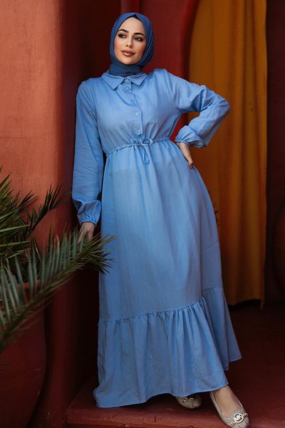 Neva Style Fusta cu volan Rochie Hijab Baby Blue 23181BM