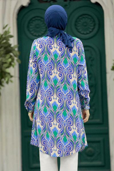 Neva Style منقوشة النيلي الأزرق الحجاب فسكوزي تونك 11621ım